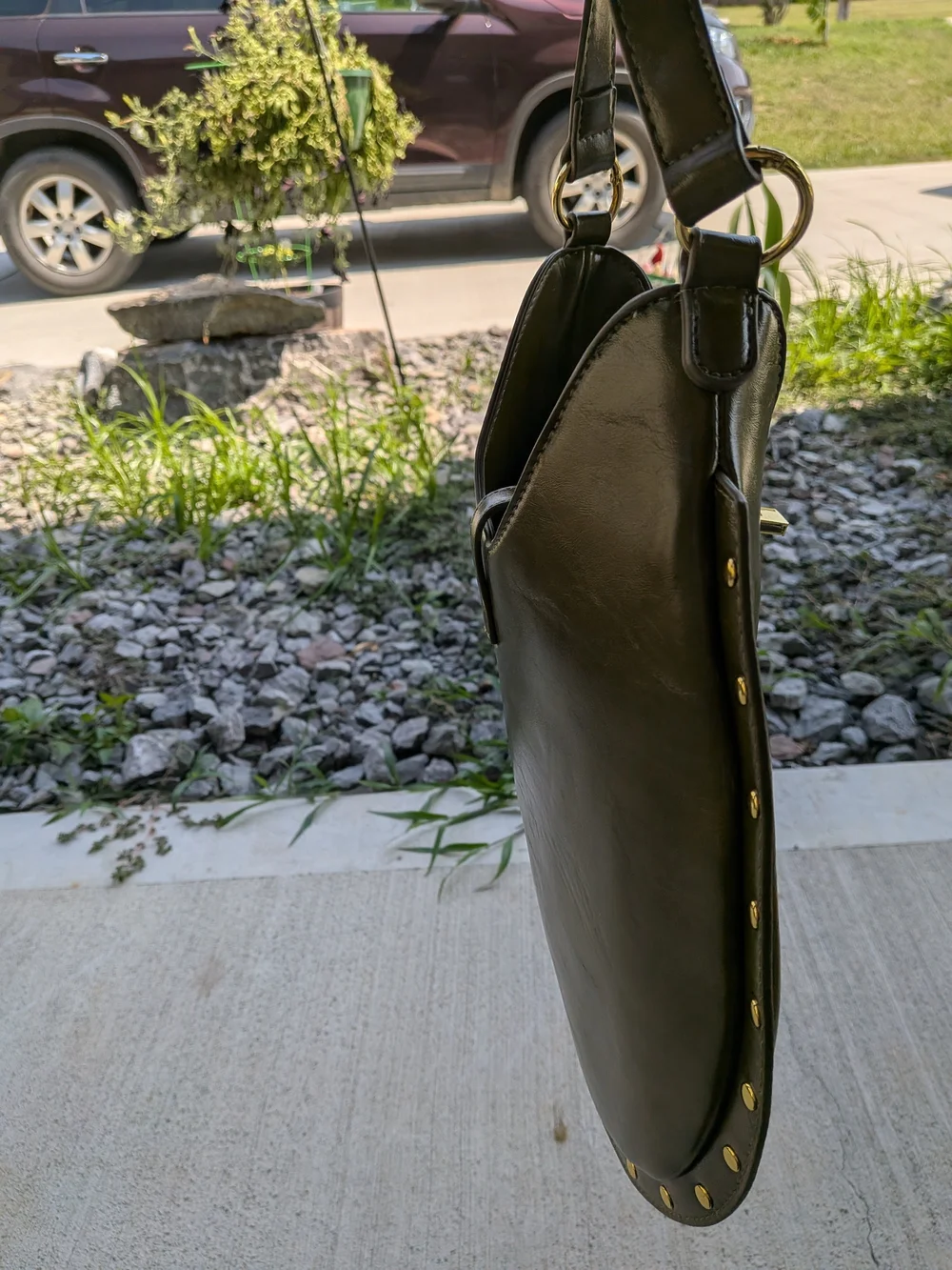 Vintage Olive Green Hobo Shoulder Bag - With Gold Turn Lock And Studs